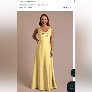 DAVIDS BRIDAL Pale Yellow Satin Cowl Neck Dress size 8